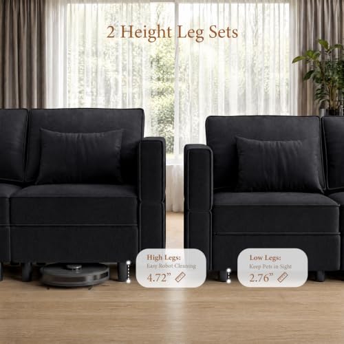 Vesgantti 118" 6 Seats U Shaped Modular Sectional Couch with Storage, Black - image 6