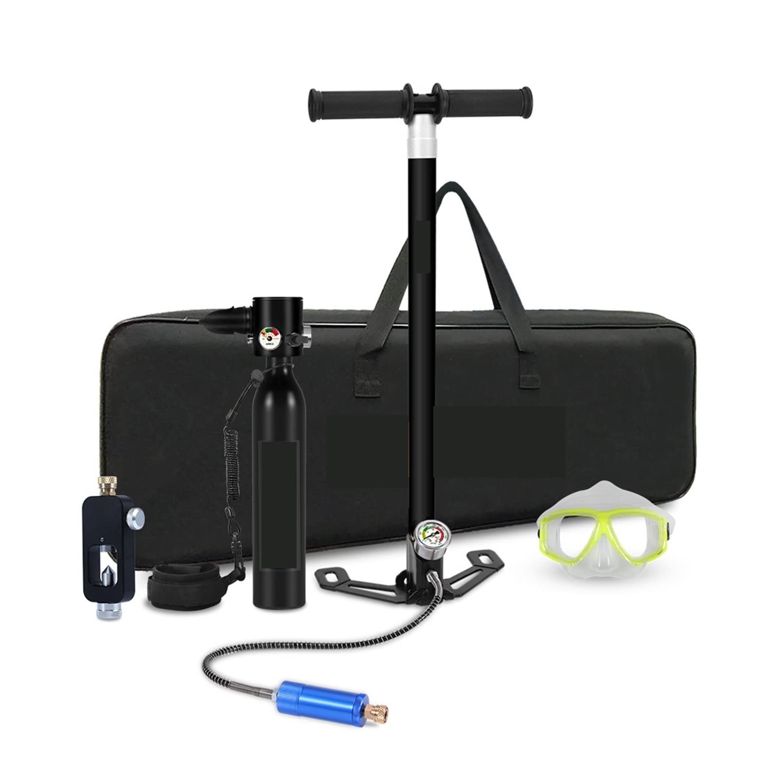 Portable Dive Cylinder, 0.5L Snorkeling Equipment Diving Respirator Mini Oxygen Bottle Swimming Goggles(Nero)