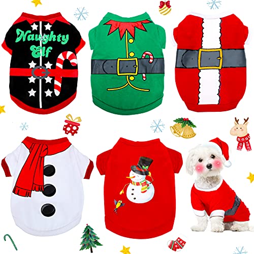 5 Pieces Christmas Dog Shirts Christmas Dog Clothes Santa Elf Soft Costume Winter Christmas Puppy Shirts Pet Shirts for Dogs Cats Puppy Pet Apparel (M)