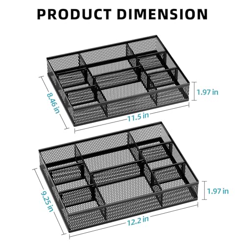 Marbrasse 2 Pack Desk Drawer Organizer, Mesh Drawer Organizer Tray with 8 Adjustable Compartments, Desk Organizers and Accessories, 5 Dividers Drawer for Office Supplies, Makeup & Vanity (Black) - Image 3