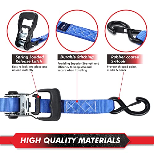 MOCA Blue Heavy Duty Ratchet Tie Down Straps - 5200 Lbs Breaking Strength 1.6