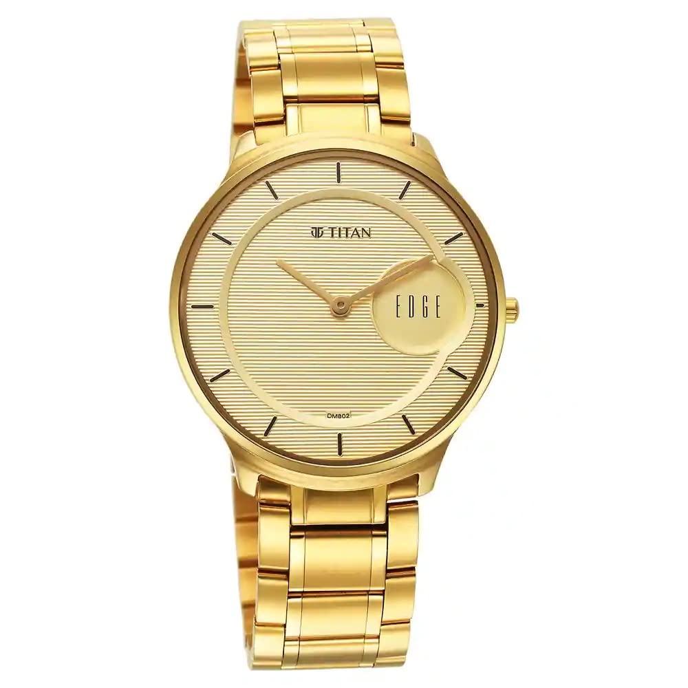 Titan Edge Metal Golden Dial Stainless Steel Strap Analog Watch for Men-NS1843YM02 (B0BQMFTDJ3) Amazon Price History, Amazon Price Tracker