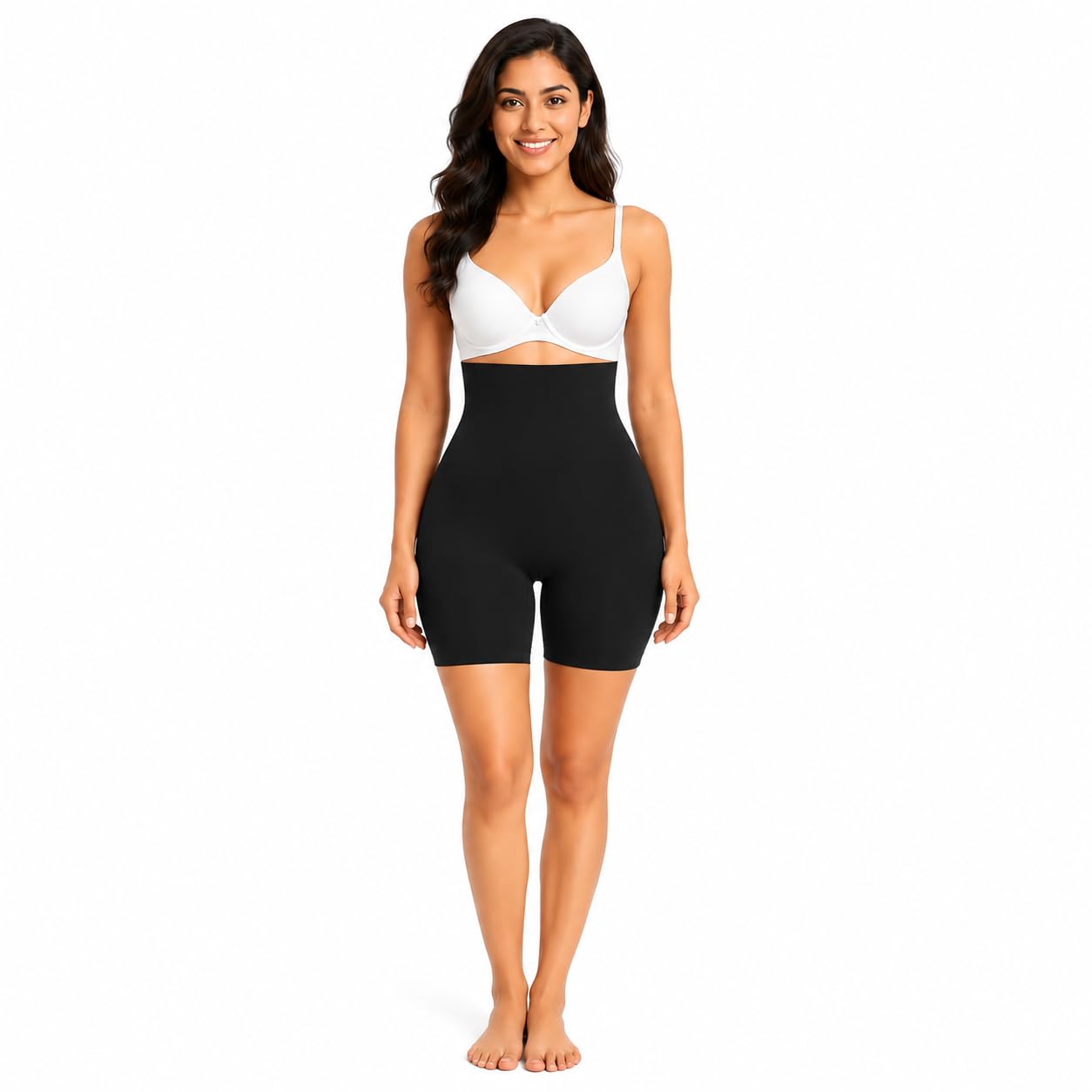 AAGMAN Women's High Waist Tummy Control Shapewear Shorts | Seamless Tummy Tucker | Body Shaper for Saree | Slimming Body Shaper | Free Size 35-75kg | Black-image-48