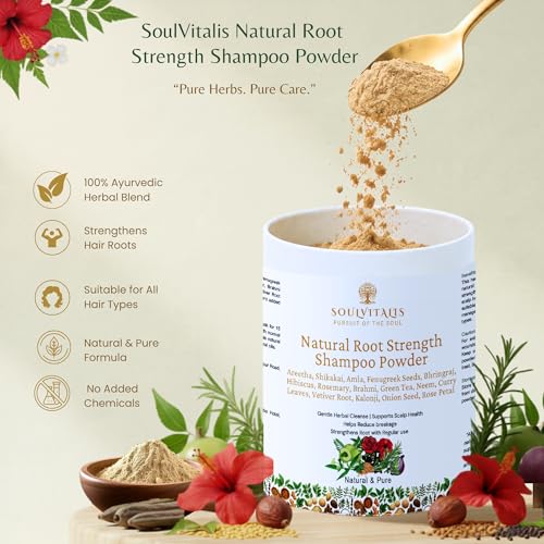 Image of Natural Root Strength Shampoo Powder | Ayurvedic Herbal Hair Cleanser for Hair Fall Control & Stronger Hair Roots | Sulphate & Paraben Free Herbal Shampoo Powder with Rosemary, Hibiscus & Bhringraj | For Men & Women | 200g