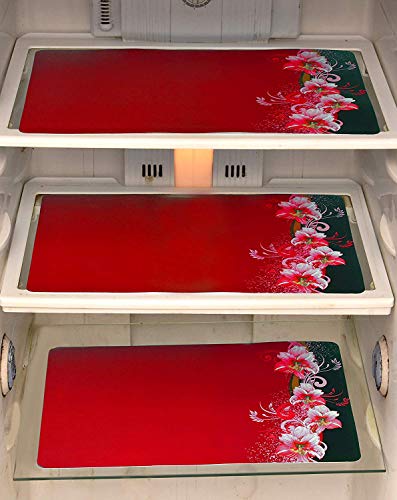 Image of Refrigerator Drawer Mat /Fridge Mat Set of 6 Piece (11.5 X 17.5 Inches) (RED Flower)
