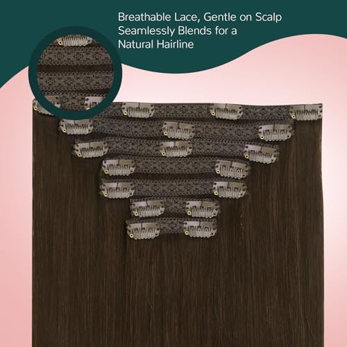 Image of Easyouth Clip in Hair Extensions Brown Clip in Human Hair Extensions Darkest Brown Clips in Extension Real Human Hair Ease of Application 20 Inch 7Pcs 120G