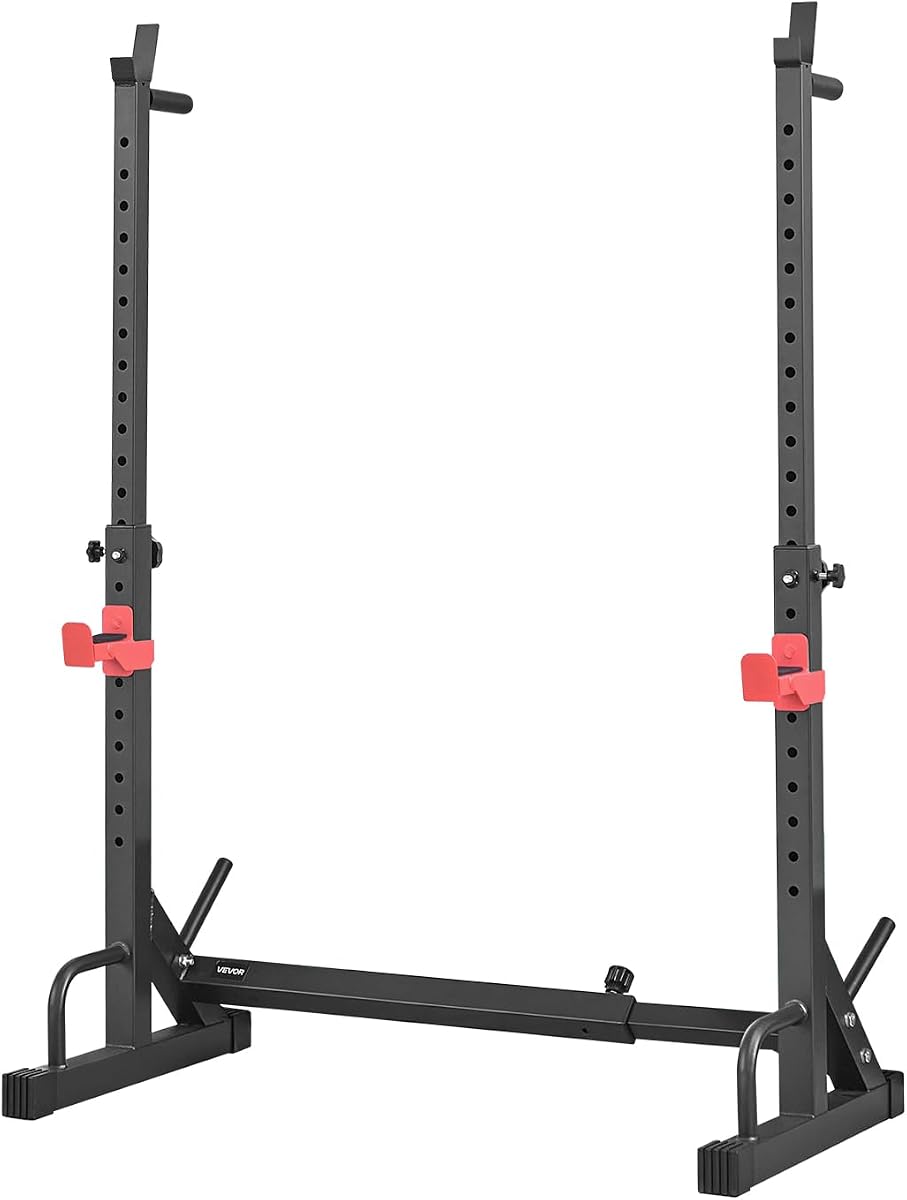 Power Cage Squat Rack, Home Gym Power Rack con altura y ancho ajustables, equipo de entrenamiento de fuerza de 550 libras con estantes de almacenamiento de pesas y ganchos en J para press de banca, sentadillas, levantamiento de pesas