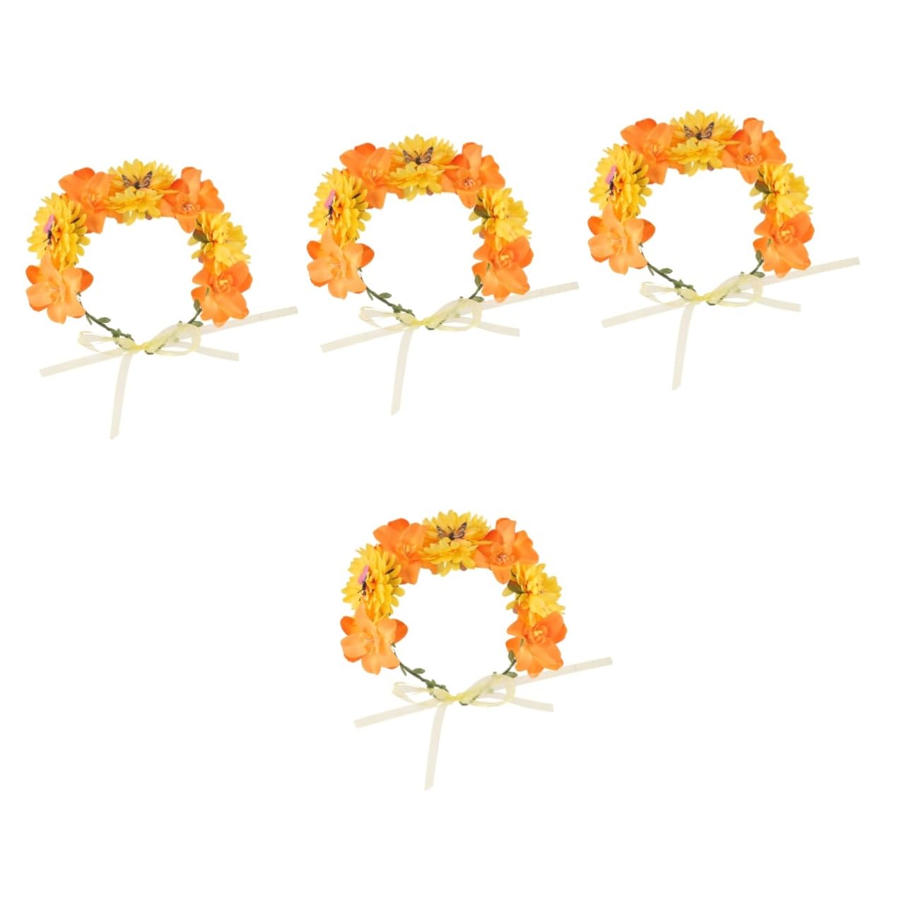 FRCOLOR 4 Pz fascia fiore farfalla fasce floreali corone di fiori per ghirlanda di fiori ghirlanda floreale con nastro diadema di fiori fascia floreale da sposa tessuto Orange