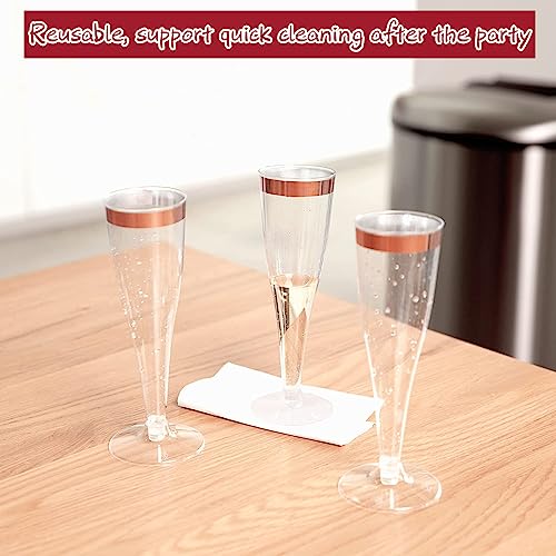 LATERN 50Pcs Rose Gold Rimmed Champagne Flutes - Image 3