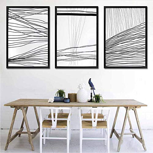 Toiles murales pour décoration de salon au motif lignes géométriques noir blanc 60x80