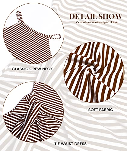 Image of NOLLSOM Women Casual Sleeveless Striped Tank Midi Dresses Halter Neck Ruched Bodycon Dresses Tie Waist T Shirt Summer Dress