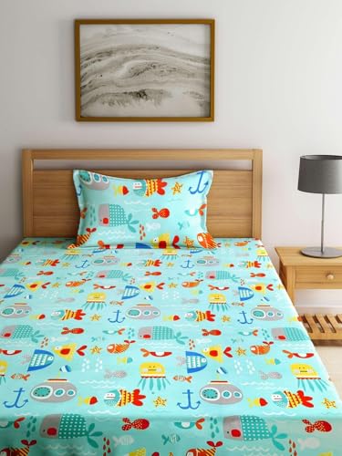 Image of RD FABS Kids Cartoon Bedsheet, Single Bed with 1 Pillow Cover, Soft Microfiber, Wrinkle Free, Aquarium Fish Print, Multicolor, 60x90 Inches