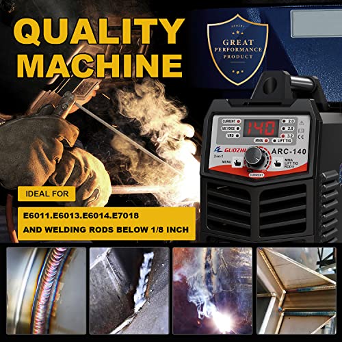 GZ GUOZHI 110/220V MMA Welder, 140A Stick ARC Welding Machine IGBT Digital Display LCD Hot Start Welder with Electrode Holder, Work Clamp, Input Power Adapter Cable…