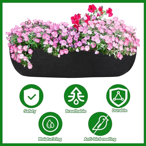 Augshy 24 Inch Planter Liners for Window Box, 2Pcs Window Basket Liners Fabric Planter Liners Hanging Flower Box Liner Felt Trough Planter Insert Non-Woven Plant Liner Replacement for Garden Planters