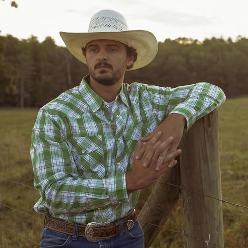 Dubinik® Pearl Snap Shirts for Men Long Sleeve Western Shirts for Men Vintage Casual Plaid Shirt Cowboy Shirts for Men4