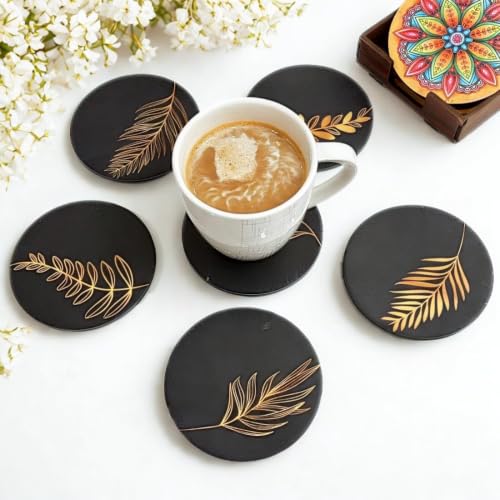 Image of Zesta Coasters for Cups Set of 6 / Wooden Coasters for Bar Accessories for Home /Tea Coaster Set of 6 / Waterproof Dining Table Decor Glass Cover