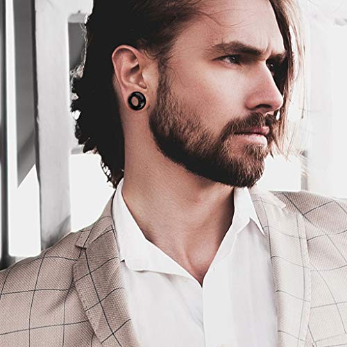 Pierced Owl - Black Agate Natural Stone Double Flared Saddle Tunnels, Sold as a Pair3