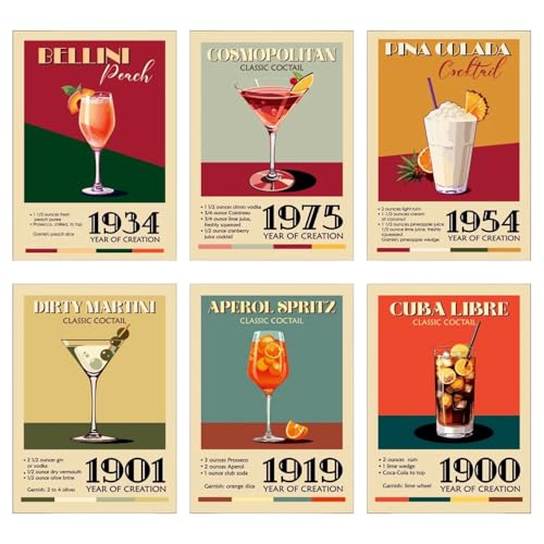 Yoljun 6PCS Retro Cocktail Deko Bilder Küche, Farbige...