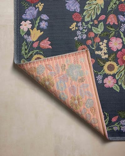 Image of Loloi Rifle Paper Co. Perennial Collection Blossom PRN-01 Navy 5'-3 inch x 7'-8 inch Indoor /Outdoor Area Rug