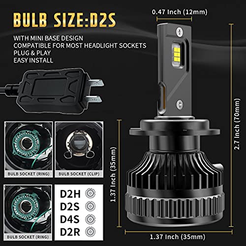 Vland D2H/D2S/D2R/D4S Full Led Headlight Bulbs Ballasts Conversion Kit Headlights Lamps Replacement Compatible With D2S 12V 35W 6000K 8000Lm, 2 Set #TOP1