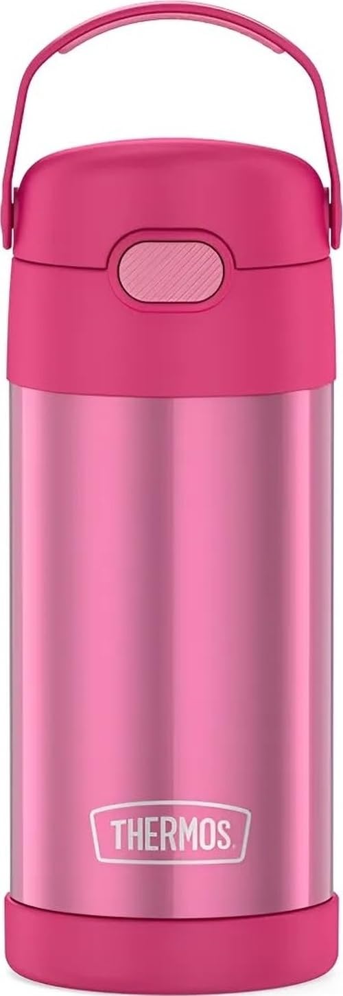 THERMOS FUNTAINER Water Bottle with Straw, 12oz, Pink | Kids Stainless Steel Insulated Water Bottle, Keeps Drinks Cold Longer for School & Play, BPA-Free