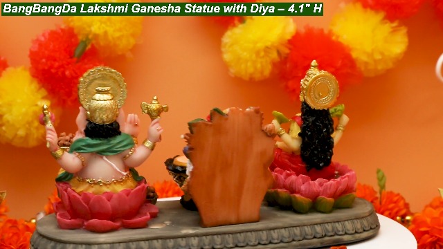 Estatua Lakshmi Ganesha con Diya 4.1" Polystone miniatura 7