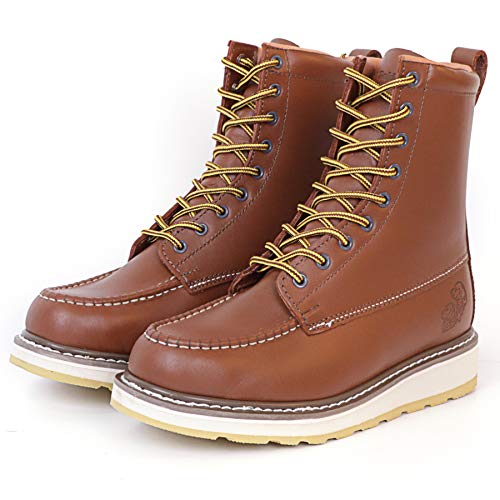 GOLDEN RETRIEVER Work Boot for Men, 8" Soft Toe Mens Work Boots, Non-slip Water Resistant Moc Toe Wedge Construction Safety Work Shoes,86994,13