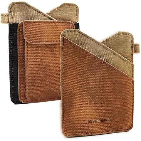 ANVI ORIGINAL Minimalist RFID blocking Slim Wallet for Men gift canvas vegan leatther Card Holder ID card case, small Pocket for Coin, Key, Cash, Bill (Khaki) Cover