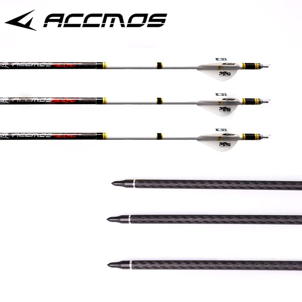 ACCMOS 3K Carbonpfeil Spine 500, 12 St, für Langbogen, Recurve-Bogen, Compound-Bogen, Jagd, 31 Zoll, Beidhändig