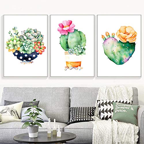 Peinture aquarelle cactus sur toile pour mur vide | Solution déco salon scandinave