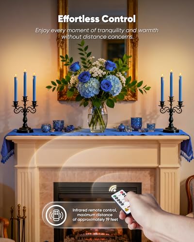 Image of Homemory 3 Pcs Waxy Blue Flameless Taper Candles with Remote Timer, LED Fake Candlesticks, 9.6 Inches Battery Tall Candle with 3D Flickering Flame for Wedding, Dinner, Christmas Anniversary Decor