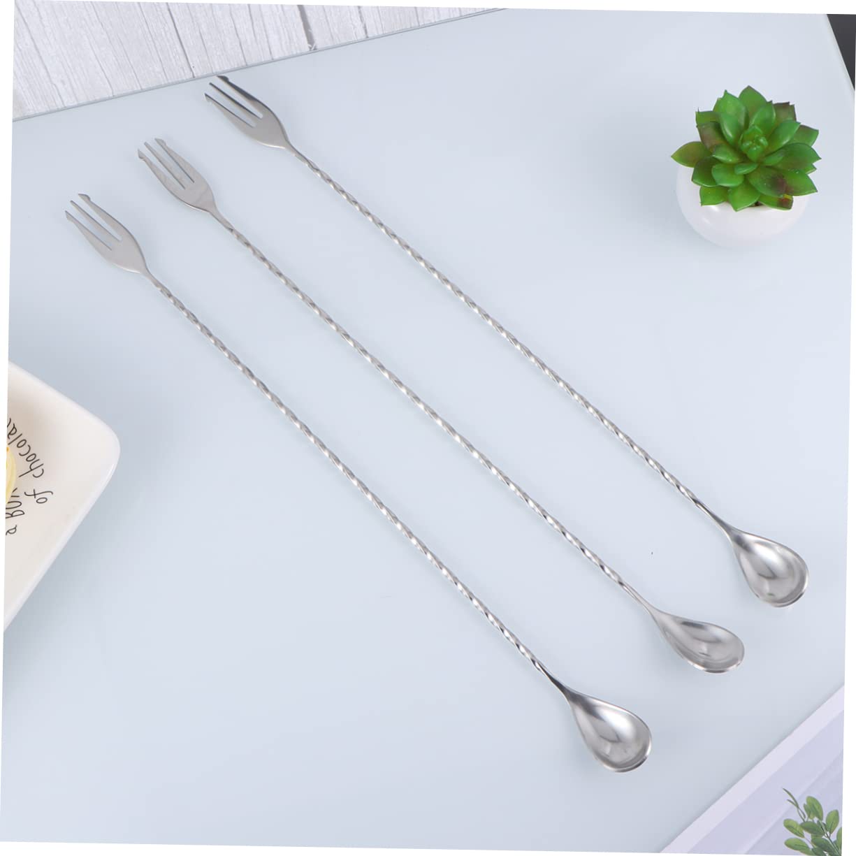 6 Piezas Cucharas Para Cucharas Mezcladoras De Mango Largo Cuchara De Coctel De Bar Cuchara De Acero Inoxidable Silver Cabilock