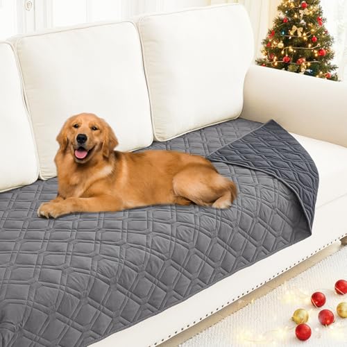 Smiry Reversible Waterproof Couch Covers for Sofa, Washable Dogs Pet Couch Covers for 3 Cushion Sofa Pet Friendly, Water Resistant Furniture Protector Slipcover, Geometric (30'x70', Grey/Dark Grey)