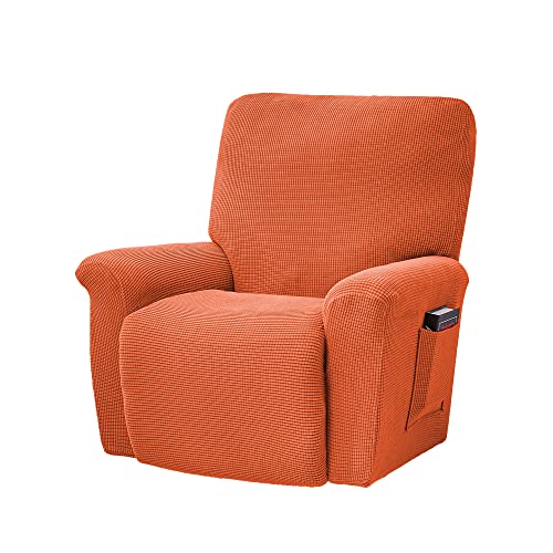 Stretch Recliner Cover, 4-Piece Soft Sofa Cover Thick Single Seat Couch Cover Jacquard Recliner Slipcover With Pocket (Orange) #TOP17