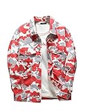 DSDZ Mens Military Camo Classic Trucker Jean Denim Jacket Coat Red 2XL
