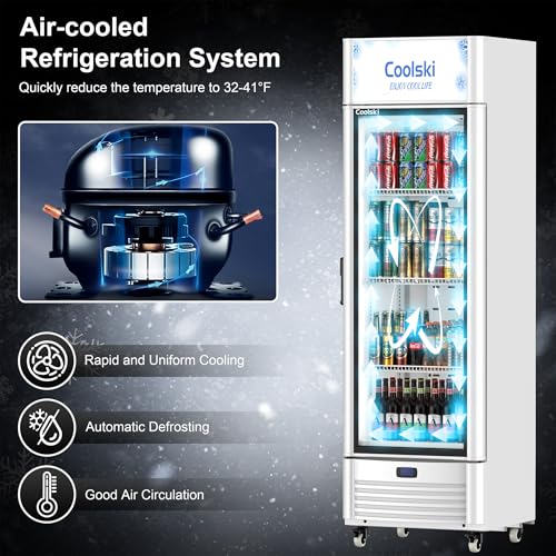 Image of Coolski 6.5 Cu.ft. Beverage Refrigerator and Cooler Commercial Glass Door Display Refrigerator with LED Lighting and Adjustable Shelves, Beverage Display Cooler for Drink, Soda, Beer