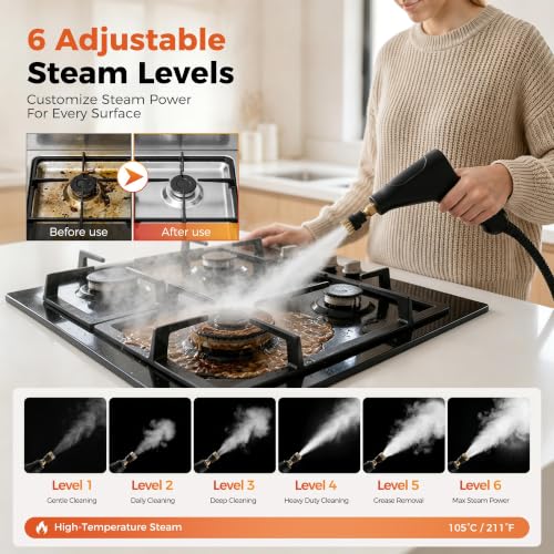 Image of Steam Cleaner, Handheld Steam Cleaner for Cleaning, Portable Steam Cleaner with 6-Level Adjustable & Quick Heat-Up, Steam Cleaner for Home, Kitchen, Bathroom, Tile, Grout, Dirt, Car Detailing (White)