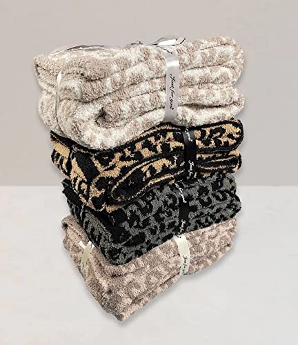Yarn Leopard Jacquard Throw Blanket Fringe Lightweight Cozy Bed Blanket Soft Throw Blanket Fit Couch Sofa Suitable For All Season,Graphite/Carbon #TOP5