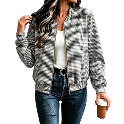 WWPPAION Fall Jacket Women Trendy Cropped Plaid Jacket Coat With Pockets - image 2