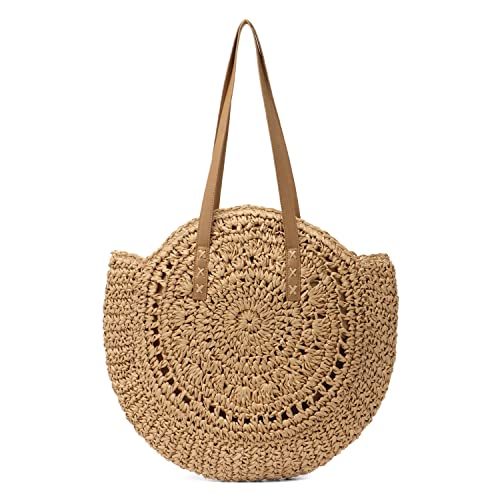 Women Straw Bag Round Handwoven Summer Beach Tote Bag Natural Chic Vacation Shoulder bag