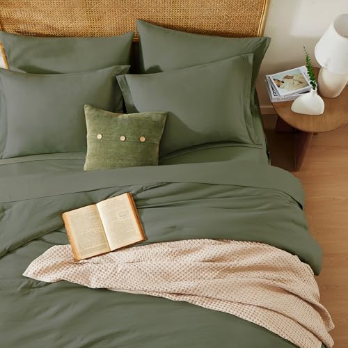 Image of Oversized Queen Comforter Set -7 Pieces Soft Bed in a Bag Queen Bedding Set | Prewashed All Season Comforter with Sheets, Pillow Shams & Pillowcases,Olive Green