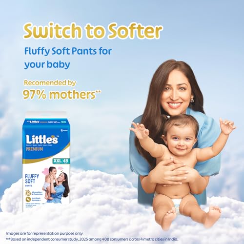 Image of Little's Baby Diapers XXL Size | Pants Style | 15-25 kg | 48 Count - Pack of 2 | Super Jumbo Baby Diaper with Leakage Guard, Wetness Indicator & 12 Hours Absorption