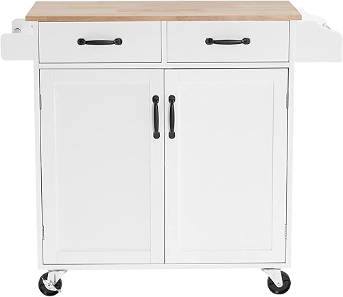 Isla de cocina con ruedas con armario de almacenamiento, mesa de cocina rodante con 2 cajones, carrito móvil para microondas, para cocinacomedor,