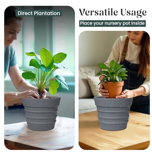 Image of YUCCABE ITALIA Fox B BR 14 Inch Grey Planter Pot Large Decorative Flower Pot for Home, Balcony & Garden