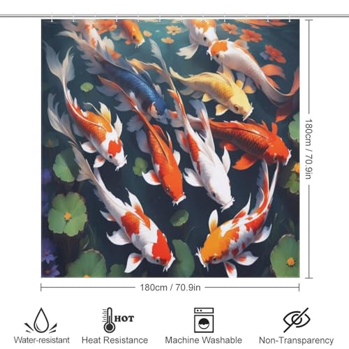 Rideau de douche poisson koï imperméable en tissu polyester 183x183cm