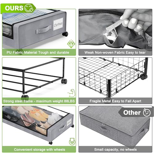Yaasheen Under Bed Storage With Wheels, 2Pack Under Bed Storage Containers,Under Bed Shoe Storage Organizer With Clear Window&Label,Rolling Under Bed Storage Metal Drawer For Clothes,Shoes,Toys thumb #1
