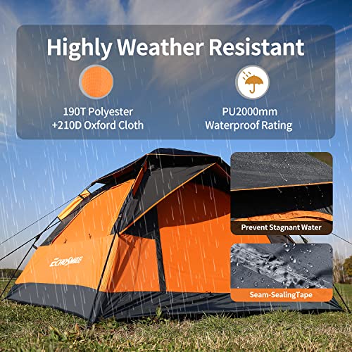 Echosmile Pop Up Tent Family Camping Tent, 4 Person Instant Tent, Easy Set Up Tent, Lightweight Portable Automatic Tent, Waterproof Dome Tent, Windproof Outdoor Tent(Orange&Black (4 Person)) #TOP5