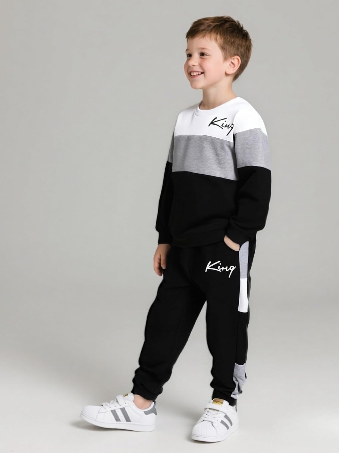 Boys Clothes Long Sleeve Color-Block Sweatshirt & Pant Clothing Set 2Pcs Fall Clothes for Kids Size 5-12 Years - Image 4