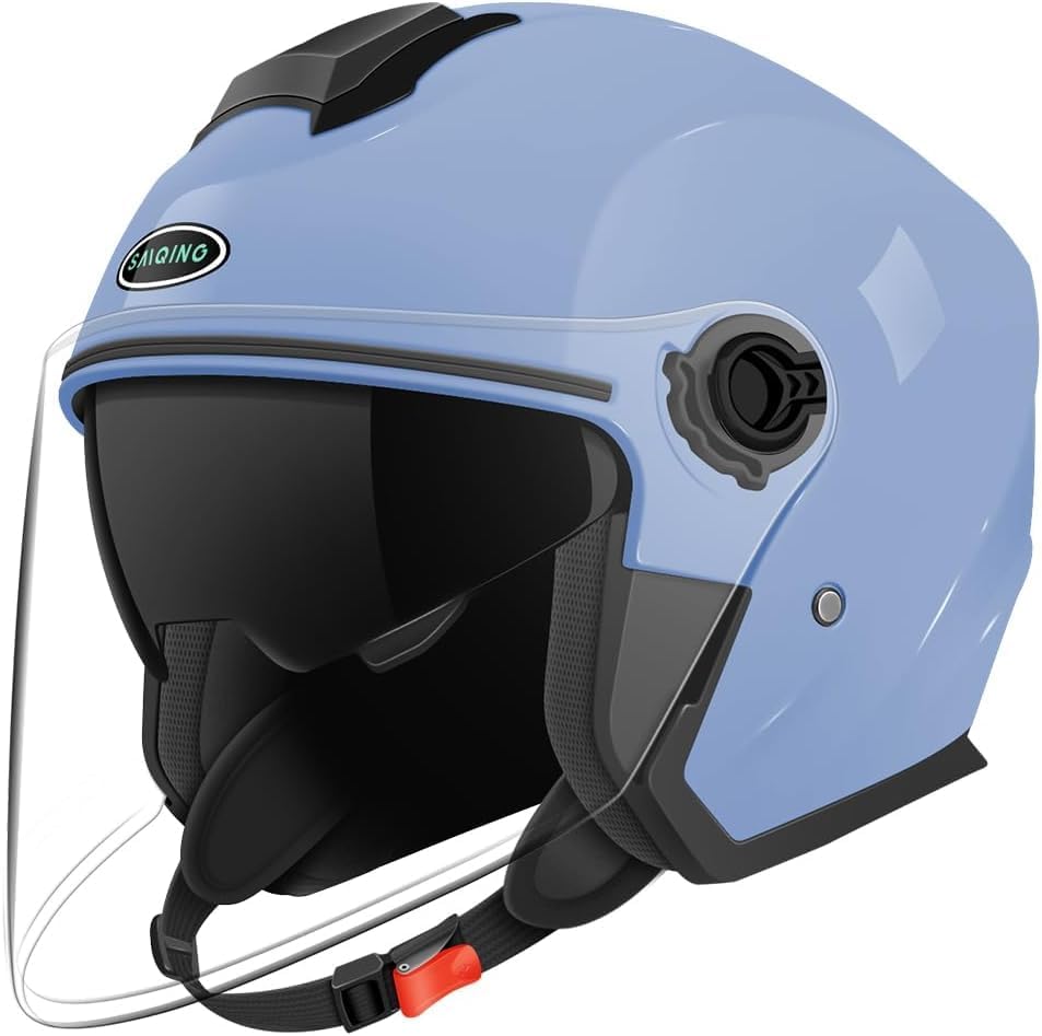 Casco de motocicleta de cara abierta, casco 34 con doble visera solar, casco de moto para hombres y mujeres adultos para Scotter Chopper,