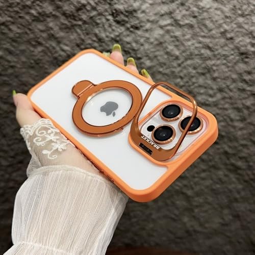 Coque iPhone 14 Plus transparente orange idéale pour les vidéos mains libres